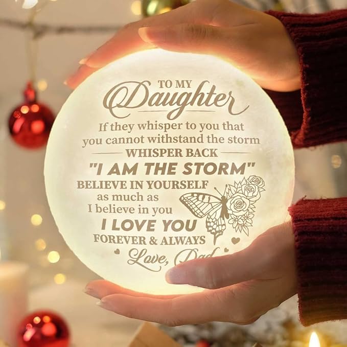 Fathers Day, Birthday Day Gifts For Daughter from Dad, Birthday Decorations Indoor, Anniversary, Mothers Day Gifts For Daughter From Dad, Father Daughter Gifts For Her, Engraved Moon Lamp Night Light - LeafyLoom
