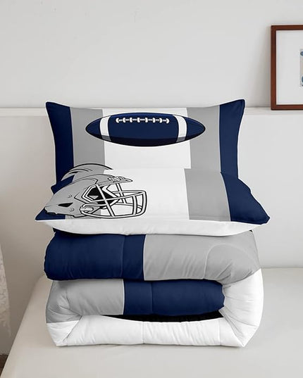 Feelyou Kids Football Comforter Set Full Size Rugby Sports Bedding Set for Boys Teens Decor Soccer Ball Game Comforter American Football Grey Blue Duvet Set Quilt 3Pcs Boys - LeafyLoom