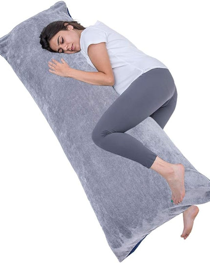 Full Body Pillow, Large Bed Sleeping Pillow for Adults and Side Sleeper, Long Pillow Insert with Velvet Cover, 20x54 Inches (Blue Grey) - LeafyLoom
