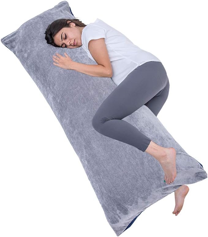 Full Body Pillow, Large Bed Sleeping Pillow for Adults and Side Sleeper, Long Pillow Insert with Velvet Cover, 20x54 Inches (Blue Grey) - LeafyLoom