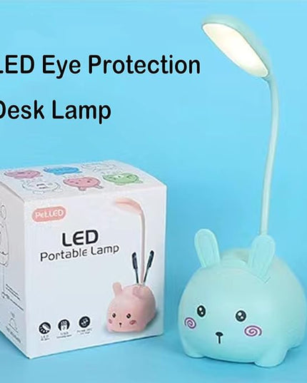 Cute LED Desk Lamp, LED Eye Protection Desk Lamp, Mini Rabbit Lamp, Portable LED Table Light, Foldable Kids Night Light for Bedroom, Living Room, Studing Room (Blue) - LeafyLoom