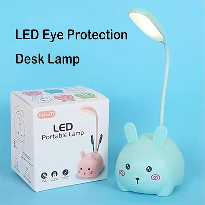 Cute LED Desk Lamp, LED Eye Protection Desk Lamp, Mini Rabbit Lamp, Portable LED Table Light, Foldable Kids Night Light for Bedroom, Living Room, Studing Room (Blue) - LeafyLoom
