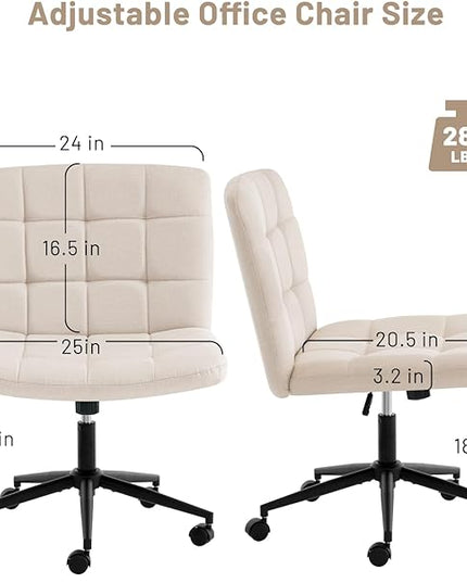 Furniliving Home Office Desk Chair with Wheels,Criss Cross Legged Wide Chair Armless Height Adjustable Chair with Mid Back Swivel Accent Vanity Chairs,Linen-Beige - LeafyLoom