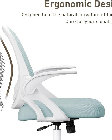 Home Office Chair Work Desk Chair Comfort Ergonomic Swivel Computer Chair, Breathable Mesh Desk Chair, Lumbar Support Task Chair with Wheels and Flip-up Arms and Adjustable Height - LeafyLoom