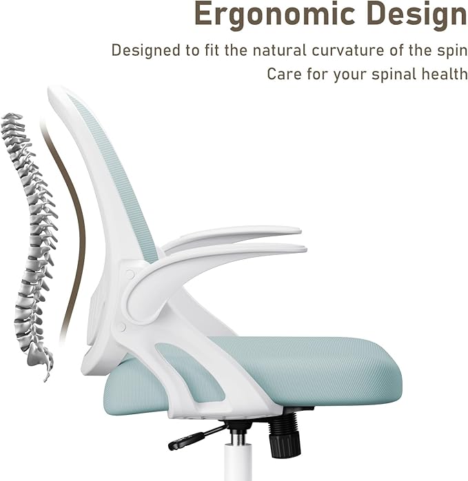 Home Office Chair Work Desk Chair Comfort Ergonomic Swivel Computer Chair, Breathable Mesh Desk Chair, Lumbar Support Task Chair with Wheels and Flip-up Arms and Adjustable Height - LeafyLoom