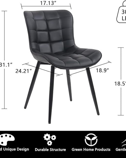 YOUTASTE Black Dining Chairs Set of 2 PU Leather Upholstered Modern Armless Dining Room Chair with Back Metal Legs Kitchen Dinner Accent Guest Chairs for Vanity Reception Waiting Room - LeafyLoom