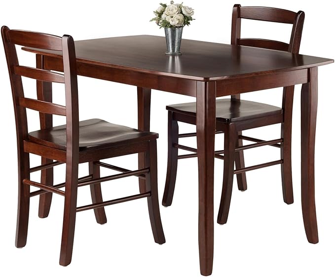 Winsome Inglewood 3-PC Set Table w/ 2 Ladderback Chairs Dining, Walnut - LeafyLoom