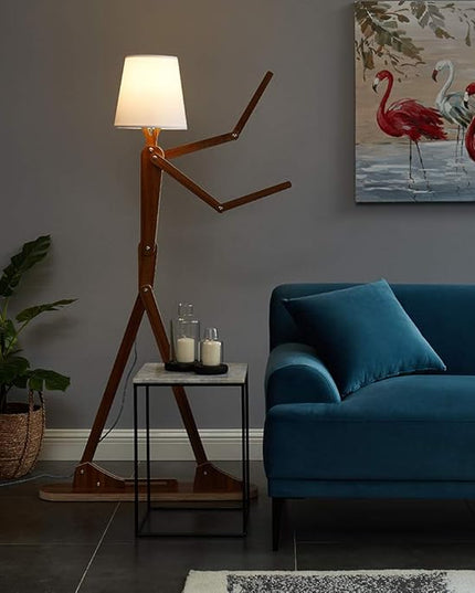 Cool Tall Floor Lamp Decorative Reading Standing Wood Swing Arm Wood Lighting for Corner Kids Boys Girls Bedroom Living Room Home Improvement Office Farmhouse - with LED Bulb (Walnut) - LeafyLoom