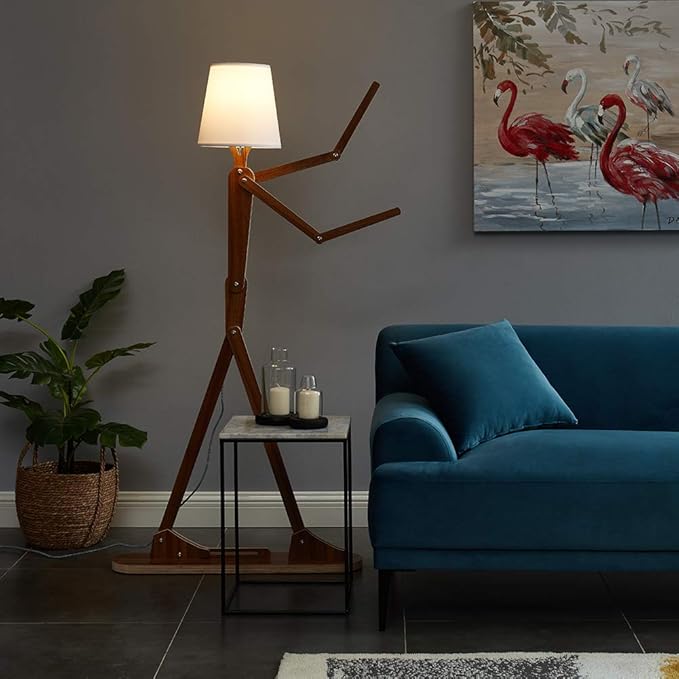 Cool Tall Floor Lamp Decorative Reading Standing Wood Swing Arm Wood Lighting for Corner Kids Boys Girls Bedroom Living Room Home Improvement Office Farmhouse - with LED Bulb (Walnut) - LeafyLoom