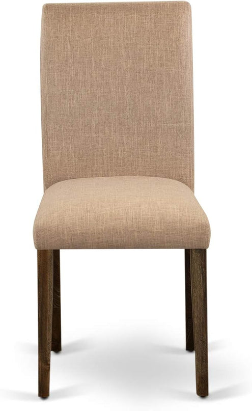 East West Furniture I3AB7-747 Irving 7 Piece Modern Dining Set Consist of a Round Wooden Table with Pedestal and 6 Light Sable Linen Fabric Parson Chairs, 48x48 Inch - LeafyLoom