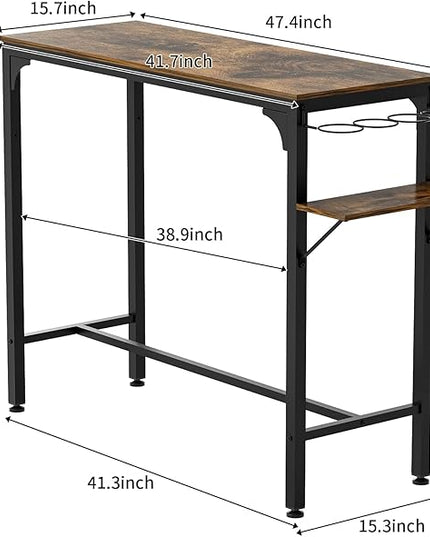 NicBex Small Dining Table for 2 Breakfast Nook Table Set Wood Top Metal Base Side Table Industrial Bar Table with Two Chairs, Adjustable Table Base Bistro Whiskey Pub Table, Antique Brown - LeafyLoom