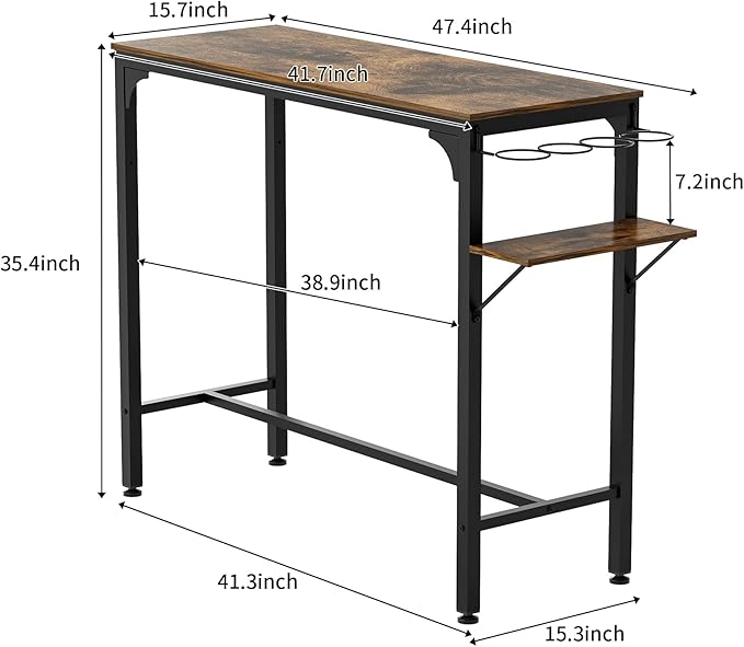 NicBex Small Dining Table for 2 Breakfast Nook Table Set Wood Top Metal Base Side Table Industrial Bar Table with Two Chairs, Adjustable Table Base Bistro Whiskey Pub Table, Antique Brown - LeafyLoom