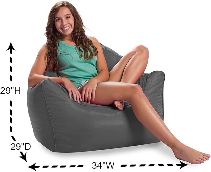 Posh Creations Structured Comfy Bean Bag Chair for Gaming, Reading, and Watching TV, Malibu Lounge, Microsuede - Charcoal Gray - LeafyLoom