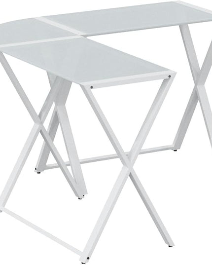 Walker Edison Wright Modern X Leg Glass Top Corner Computer Gaming L Shape Desk Home Office, 51 Inch, White - LeafyLoom