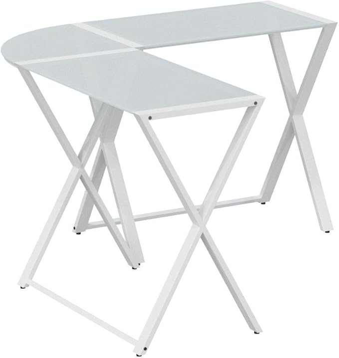 Walker Edison Wright Modern X Leg Glass Top Corner Computer Gaming L Shape Desk Home Office, 51 Inch, White - LeafyLoom