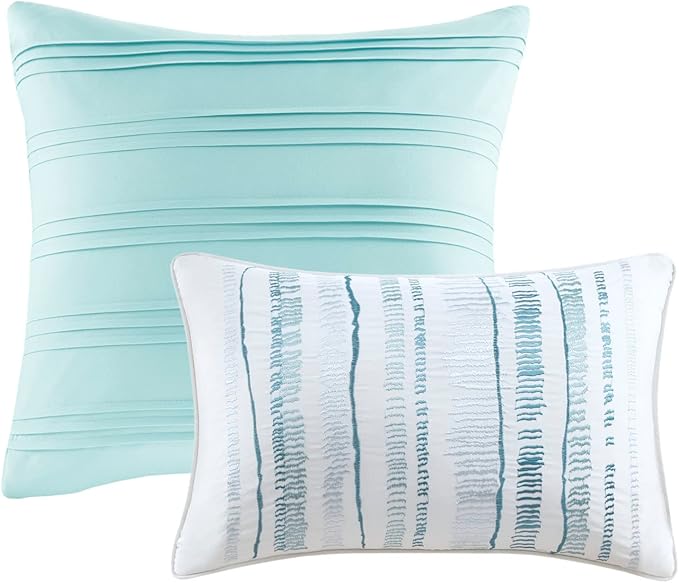 Madison Park Marina Comforter Quilt Combo Set - Modern Luxury Design, All Season Down Alternative Bedding, Matching Shams, Decorative Pillows, King/Cal King(104"x92"), Aqua 8 Piece - LeafyLoom