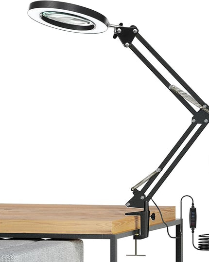 HITTI 5X Magnifying Glass with Light with Clamp, 3 Color Modes Stepless Dimmable Magnifying Lamp, 72 LEDs Real Glass Lens Magnifier with Light and Stand for Close Work Craft Hobby Reading Workbench - LeafyLoom