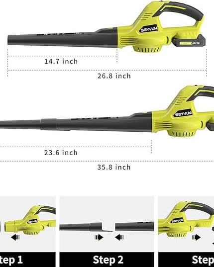 SEYVUM Leaf Blower, 20V Cordless Leaf Blower with 2 Pcs Li-ion Battery, Electric Leaf Blower for Lawn Care, 320CFM 150MPH Battery Powered Leaf Blower, for Patio, Garden Cleaning, Fast Charger Included - LeafyLoom