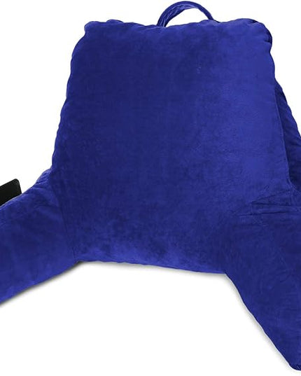 Clara Clark Reading Pillow, Standard Back Pillow for Sitting Up in Bed, Memory Foam Back Support Pillow, Reading Pillows for Sitting in Bed, Royal Blue Sit Up Pillow for Bed, Arm Pillow with Pockets - LeafyLoom
