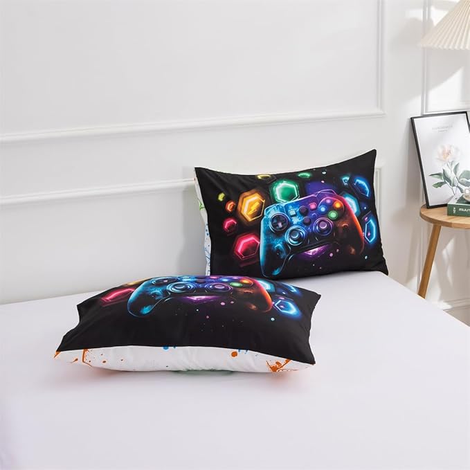 NTBED Game Console Comforter Set for Boys Girls Kids Space Universe Gaming Geometric Lightweight Microfiber Gamer Bedding Sets (Multi, Queen) - LeafyLoom