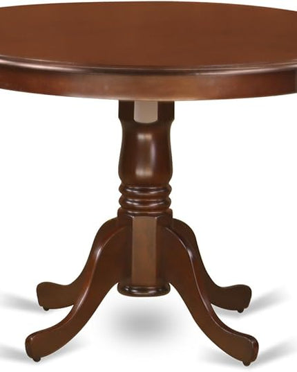 East West Furniture HLNO5-MAH-W 5 Piece Dinette Set for 4 Includes a Round Dining Table with Pedestal and 4 Dining Room Chairs, 42x42 Inch, Mahogany - LeafyLoom