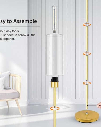 BoostArea Floor Lamp for Living Room, Gold Modern Standing Lamp Stand Up Lamp with Glass Lampshade, Simple Design Floor Lamp Pole Lamp Tall Lamps for Bedroom, Living Room, Office, Kids Room, Reading - LeafyLoom