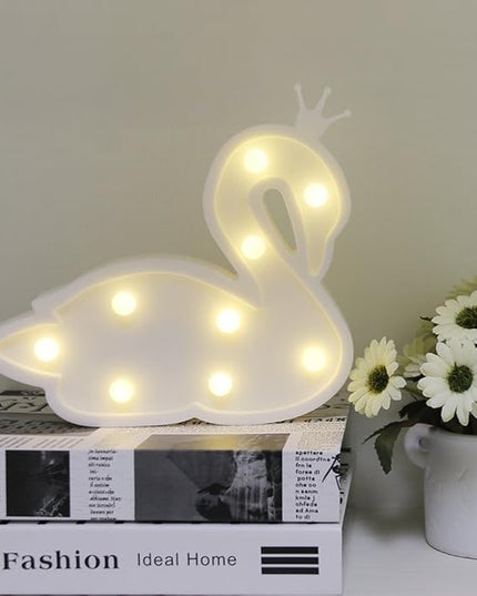 GUOCHENG Swan Marquee Light Decor Light LED Night Light Battery Operated Table Lamps on Wall for Party Children Kids Bedroom Lighting Decoration, Birthday Christmas Gifts for Kids (White Swan) - LeafyLoom