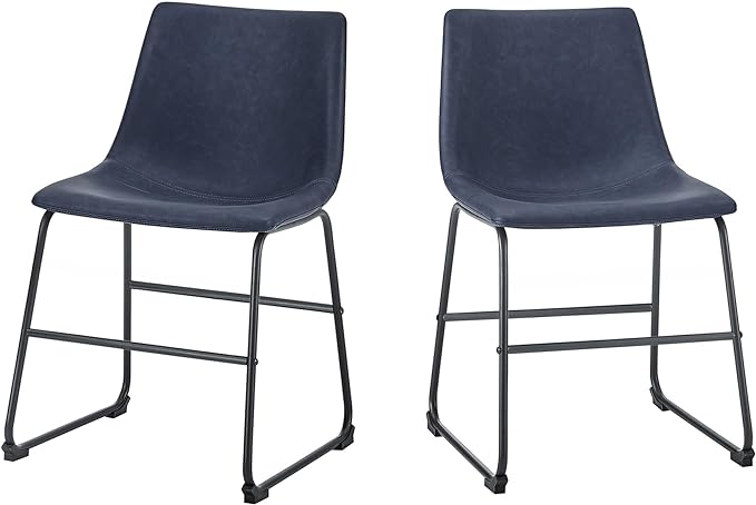 Walker Edison Douglas Urban Industrial Faux Leather Armless Dining Chairs Set of 2 and Counter Chairs Set of 2, Navy Blue - LeafyLoom