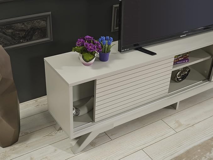 NicBex TV Stand for 60 Inch TV Modern TV Media Console Table with 2 Sliding Door Cabinet 2 Shelves,Entertainment Center with Storage for Living Room,67 Inch,Grey - LeafyLoom