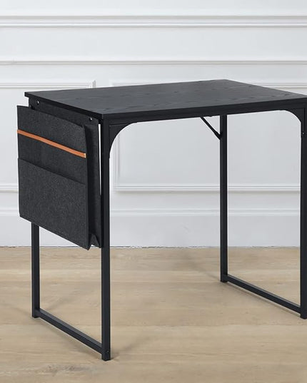 FurnitureR 31.5 inch Small Study Writing Table with Storage Bag Space Saving for Home Office, Modern PC Metal Frame Computer Desk, Black - LeafyLoom