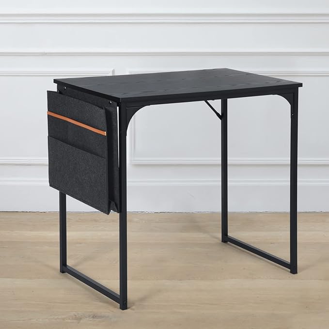 FurnitureR 31.5 inch Small Study Writing Table with Storage Bag Space Saving for Home Office, Modern PC Metal Frame Computer Desk, Black - LeafyLoom