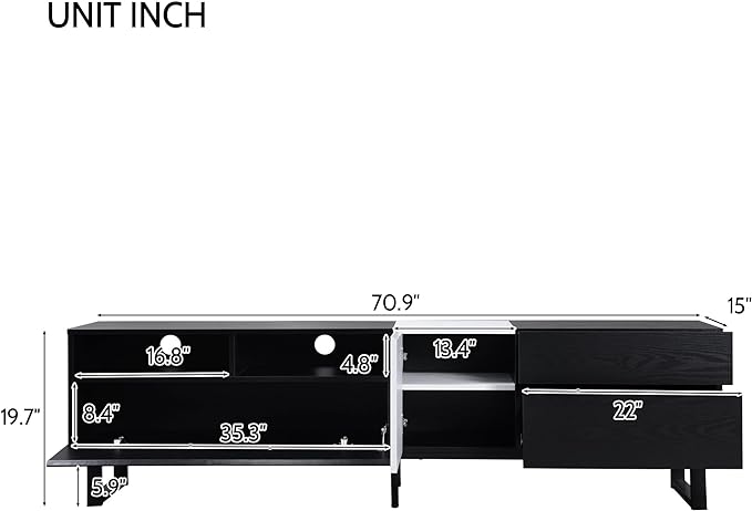 TV Stand with Double Storage Space for TVs up to 80'', Modern TV Console with Drop Down Door, Entertainment Center for Living Room, Bedroom and Home Theatre, Black+White - LeafyLoom
