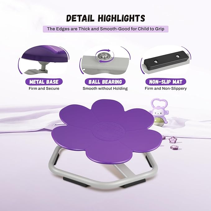 Kids Swivel Chair, Seat and Spinning Chair, Body Coordination Training Chair, Purple Petal Non Slip Sensory Toys 360° Spinning Chair for Autistic Kids Aged 3+, Improving Toddler's Physical Fitness - LeafyLoom