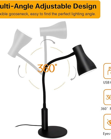 LED Desk Lamp, 3 Lighting Modes and 6 Brightness Levels, 10W Flexible Gooseneck Table Lamp for Living Room and Study, Remote Control with Timing Function, AC Adapter Included (Black) - LeafyLoom