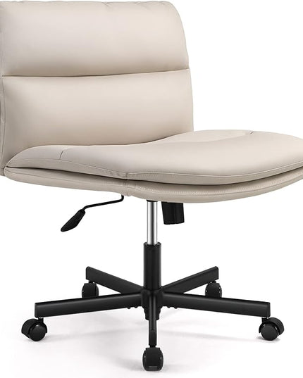 EMIAH Armless Office Desks Chair with Wheels PU-Padded Vanity Chair Mid-Back Ergonomic Home Office Computer Chair Comfortable Adjustable Swivel Task Chair with Thickened Cushion… - LeafyLoom