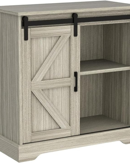 Panana Sliding Barn Door Buffet Sideboard Storage Cabinet Coffee Bar Kitchen Farmhouse Style (Oak) - LeafyLoom