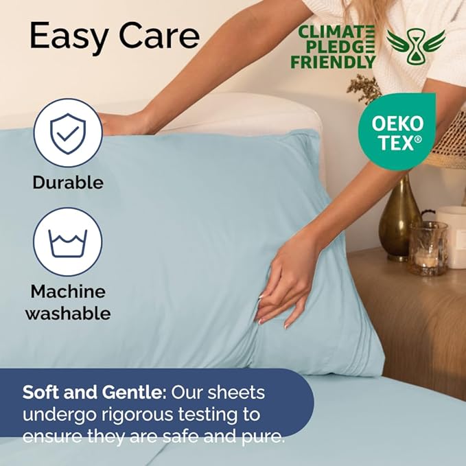 Full Size 4 Piece Sheet Set - Comfy Breathable & Cooling Sheets - Hotel Luxury Bed Sheets for Women & Men - Deep Pockets, Easy-Fit, Extra Soft & Wrinkle Free Sheets - Ice Blue Oeko-Tex Bed Sheet Set - LeafyLoom