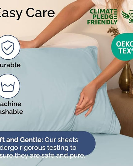 Split King Size 5 Piece Sheet Set - Comfy Breathable & Cooling Sheets - Hotel Luxury Bed Sheets for Women & Men - Deep Pockets, Easy-Fit, Soft & Wrinkle Free Sheets - Ice Blue Oeko-Tex Bed Sheet Set - LeafyLoom