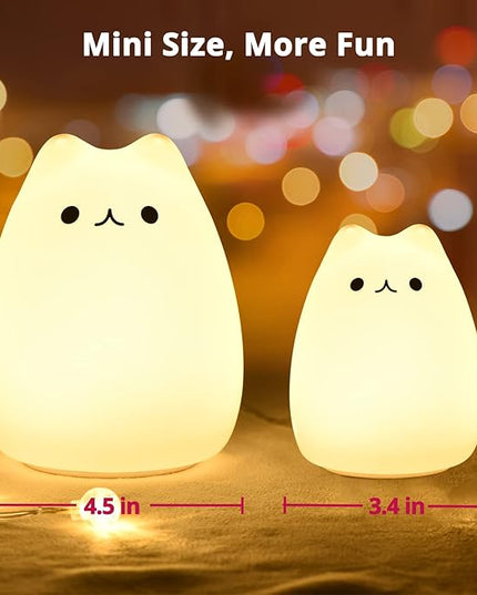GoLine Cat Lamp Kids Night Light Gifts for 3 4 5 Year Old Girls Teen Girls,Kawaii Kitty Baby Nursery Lamp for Bedroom,AAA Battery Charge(Not Including) - LeafyLoom