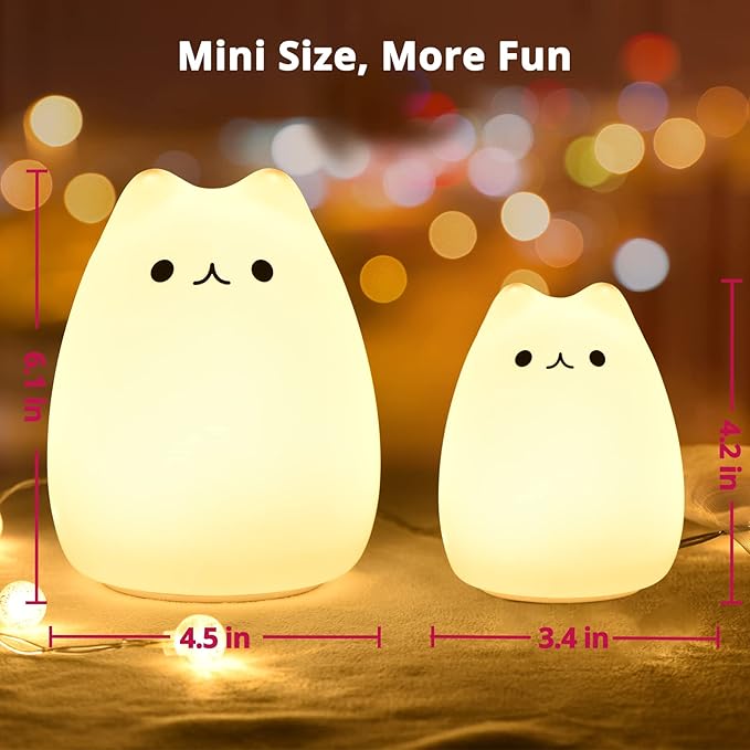 GoLine Cute Night Lights for Kids, Kawaii Decor Cat Lamp,Best Christmas Birthday Gifts for Girls Baby Women Wife (Mini Size) - LeafyLoom