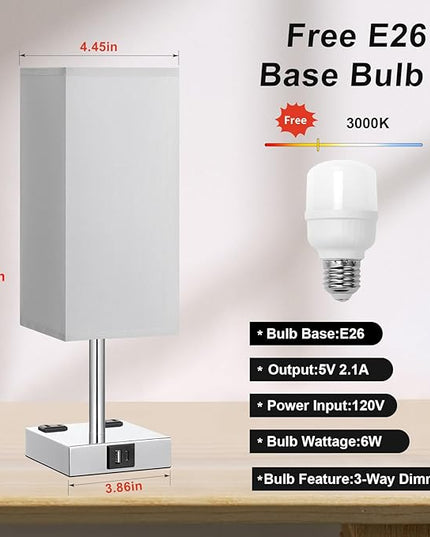 aooshine Touch Bedside Table Lamp set of 2-3-Way Dimmable Night Lamp with USB A + Type C Charging Ports and two AC Outlets, Small Desk Light with E26 LED Bulb for Bedroom Living Room Dorm Office - LeafyLoom
