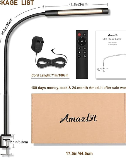 Swing Arm Desk Light with Remote Control, Eye-Caring Gooseneck Desk Lamp, Adjustable Brightness & Color Temperatures, Modern LED Clamp Light with Memory & Timer Function, 12W, Matteblack - LeafyLoom