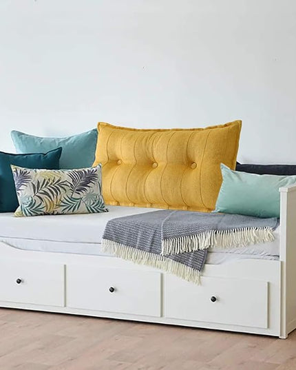 Johnear Large Headboard Pillow Cotton Linen Daybed Cushion Backrest Bolster Pillow Support Positioning Bed Sofa Rest Reading Pillow （Yellow, 54 x 3 x 20 inches） - LeafyLoom