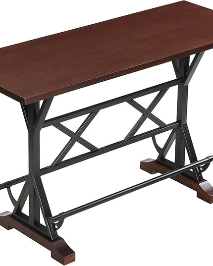 NicBex Small Dining Table for 2 Bar Table and Chairs Set 59" Wooden Sofa Side Table with Adjustable Height Stools, Modern Bar Table and Chairs for Living Room, Dining Room, Espresso - LeafyLoom