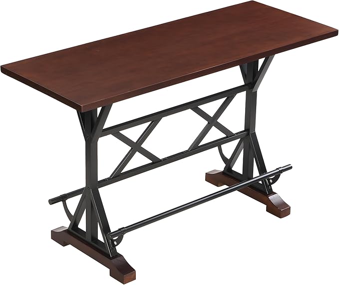 NicBex Small Dining Table for 2 Bar Table and Chairs Set 59" Wooden Sofa Side Table with Adjustable Height Stools, Modern Bar Table and Chairs for Living Room, Dining Room, Espresso - LeafyLoom