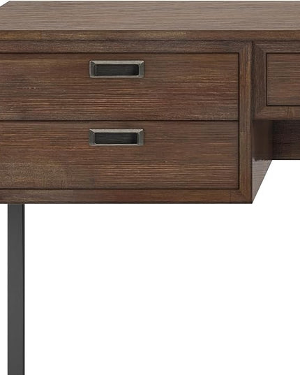 SIMPLIHOME Richmond SOLID WOOD 60 inch Wide Home Office Desk, Writing Table, Workstation, Study Table Furniture in Rustic Natural Aged Brown - LeafyLoom