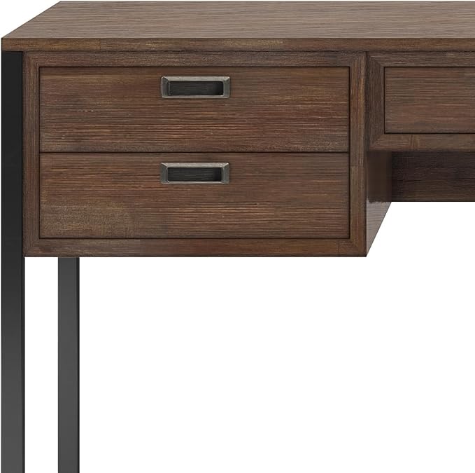 SIMPLIHOME Richmond SOLID WOOD 60 inch Wide Home Office Desk, Writing Table, Workstation, Study Table Furniture in Rustic Natural Aged Brown - LeafyLoom