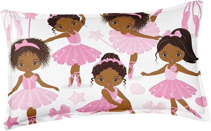 Full Bedding Sets for Girls, African American Magic Comforter Set with Ballet Dancer, Pink Bed Set for Kids Teens, Little Girls Bedroom Decor - LeafyLoom