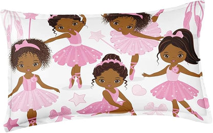 Queen Bedding Sets for Girls, African American Magic Comforter Set with Ballet Dancer, Pink Bed Set for Toddler Kids Teens, Little Girls Bedroom Decor - LeafyLoom