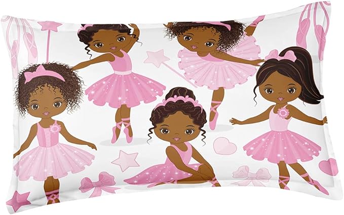 Twin Bedding Sets for Girls, African American Magic Comforter Set with Ballet Dancer, Pink Bed Set for Toddler Kids Teens, Little Girls Bedroom Decor - LeafyLoom